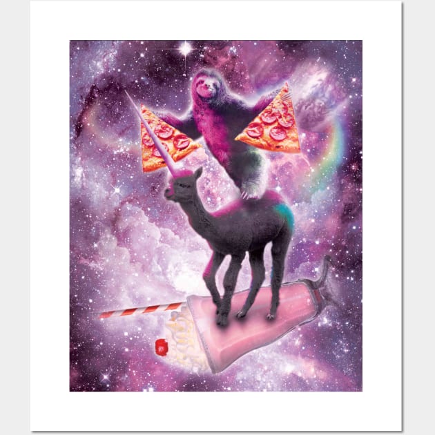 Space Pizza Sloth On Alpaca Unicorn On Milkshake Wall Art by Random Galaxy